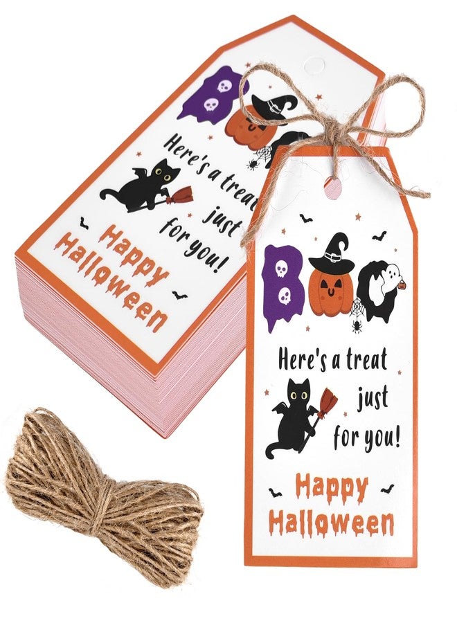 Etercycle Halloween Tags, 50pcs Happy Halloween Tag with String, Cute Boo Label Halloween Decorative Hang Wrap Tags for Candy Bag, Goodie Gift Bags, Trick Or Treat Party Favor Decoration Supplies - Image 1